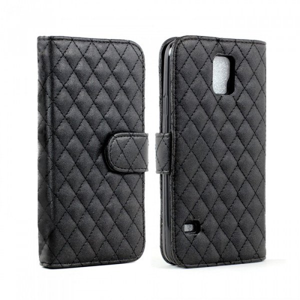 Wholesale Samsung Galaxy S5 Quilted Flip Leather Wallet Case w Stand (Black)